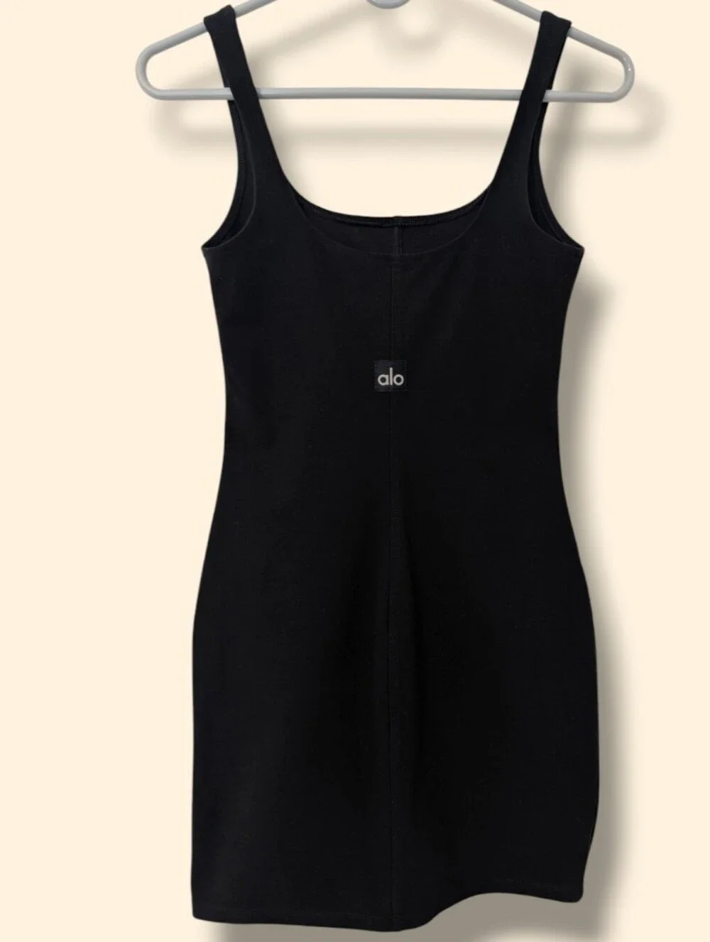Alo Black Square Neck Fitted Bodycon Alosoft Head Start Mini Tank Dress SM - Picture 2 of 11